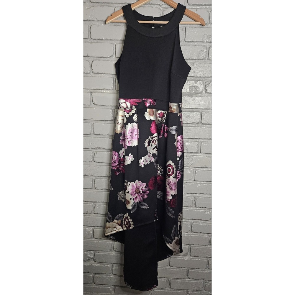Unfocused‎ Women's Dress Size 14 Black Floral Sleeveless High Low Hemline